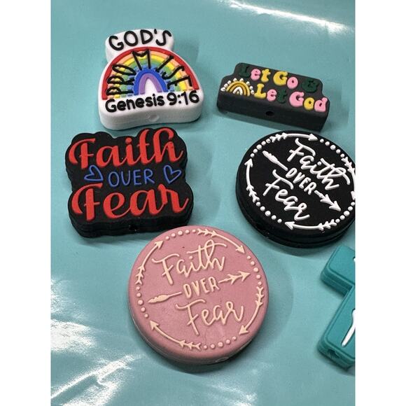 Silicone Focal Beads DIY For Beadable Pens Faith Bible Mixed Lot Of 7 Pieces - Picture 2 of 4